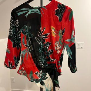 Zara small flowered long-sleeved asymmetrical blouse